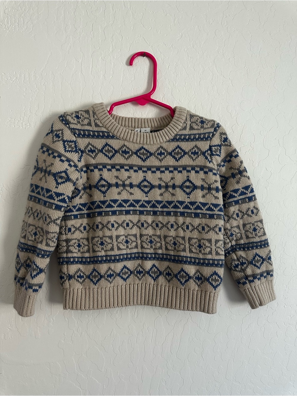Janie and Jack Girls 2T Blue Cream Fair Isle Knit Sweater